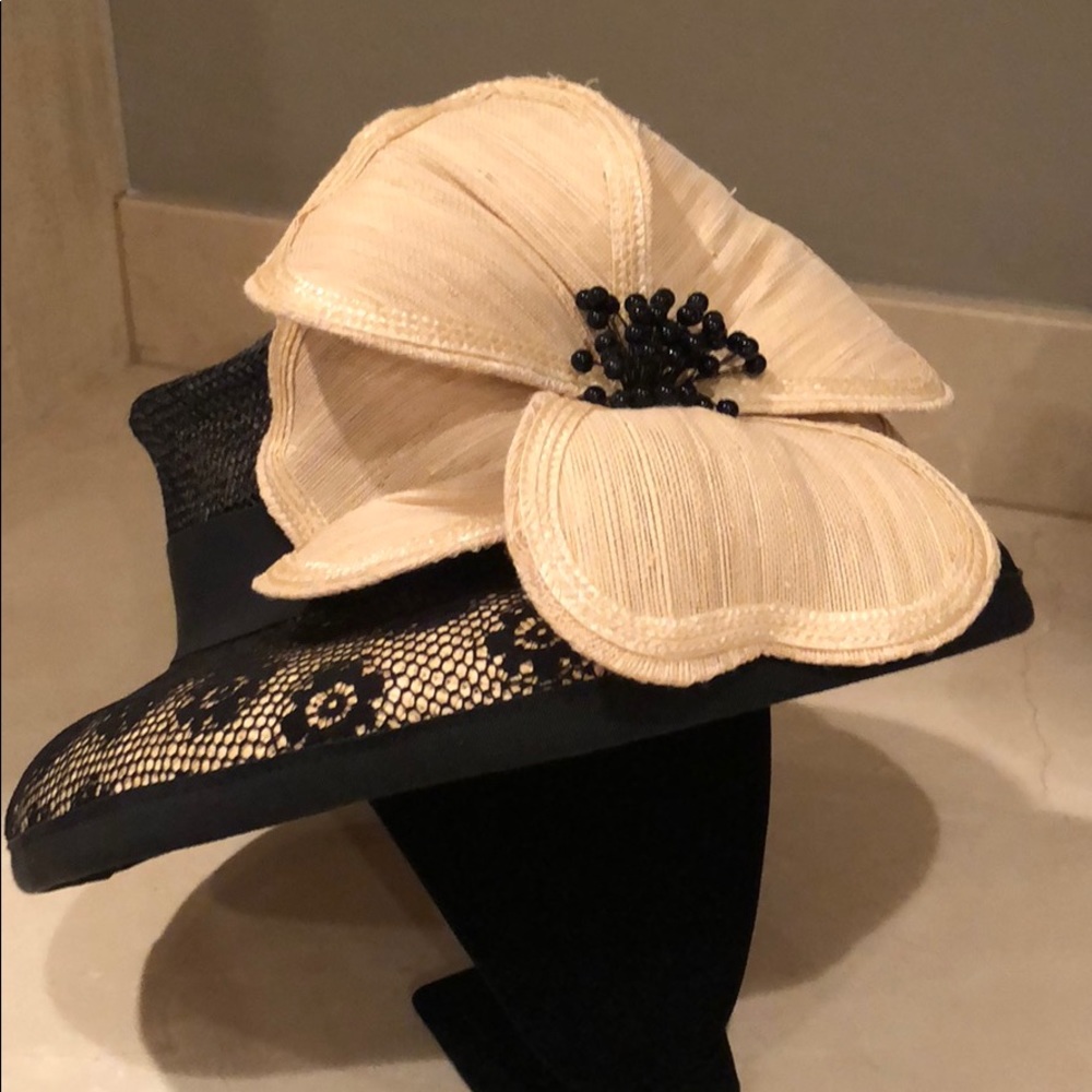 Black and Cream Flower Derby Hat